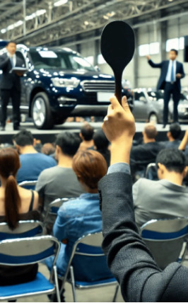 Foto de um leilão acontecendo presencialmente